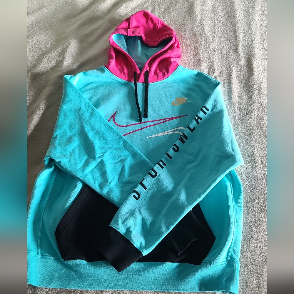 Nike Teal and Pink Hoodie - Size L